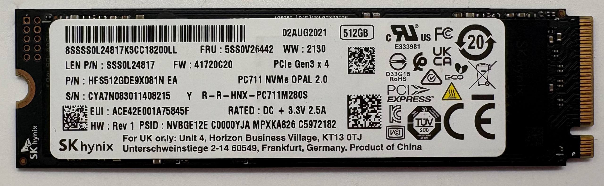 Ssd-диск Hynix PC711 TLC 512GB M.2 (2280 PCIE) (HFS512GDE9X081N