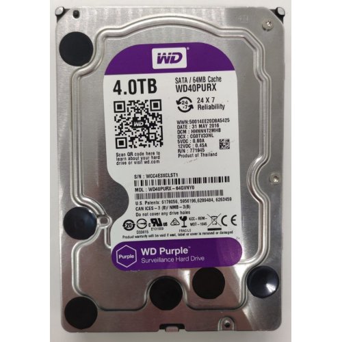 Жорсткий диск Western Digital Purple 4TB 64MB 5400RPM 3.5'' (WD40PURZ) (Відновлено продавцем, 897466) купити в Україні | Telemart фото