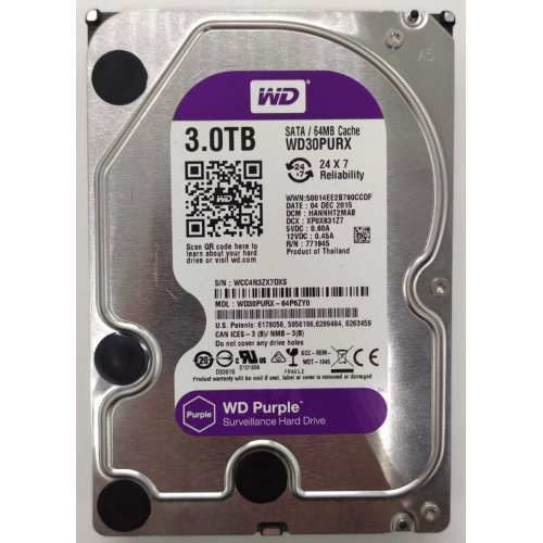 Жесткий диск Western Digital Purple 3TB 64MB 3.5" (WD30PURX) (Восстановлено продавцом, 897468) купить в Украине | Telemart фото