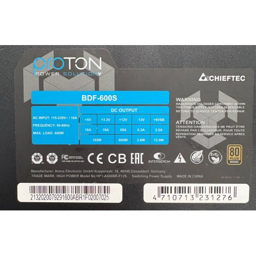 Блок живлення CHIEFTEC Proton 600W (BDF-600S) (Відновлено продавцем, 897738) купити в Україні | Telemart фото