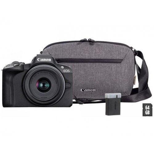Бездзеркальний фотоапарат Canon EOS R100 Travel Kit (RF-S 18-45mm) IS STM (6052C074) Black купити в Україні | Telemart фото