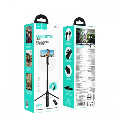 Селфі-трипод Hoco K25 Sherkhan Magnetic Aluminum Alloy Live Broadcast Holder 150cm Black купити в Україні | Telemart фото