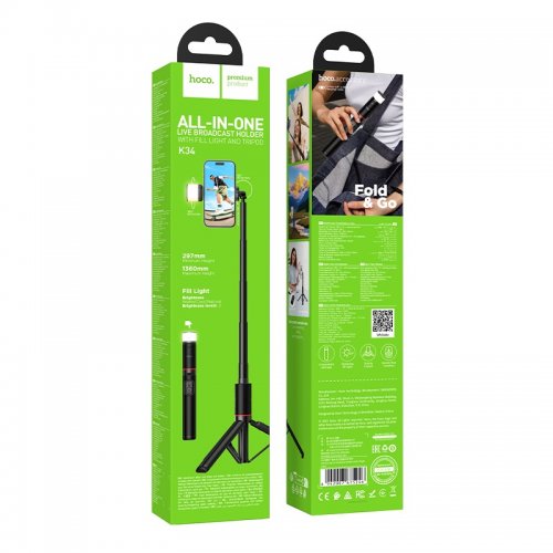 Штатив Hoco K34 Spring Live Broadcast Holder with Fill Light Black купить в Украине | Telemart фото