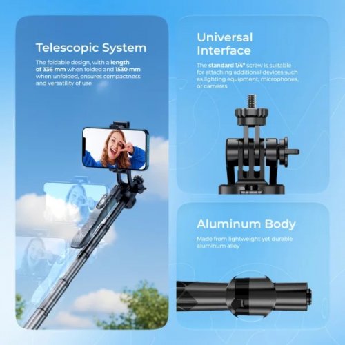 Селфі-трипод Proove MegaStick Selfie Stick Tripod 153cm (MPMS00010001) Black купити в Україні | Telemart фото