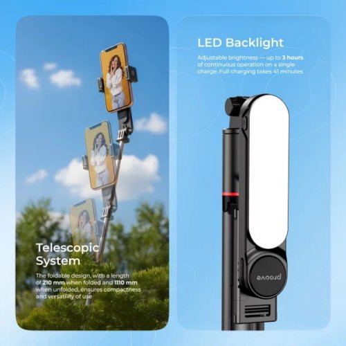 Селфі-трипод Proove Selfie Lume 111cm (MPSL00010001) Black купити в Україні | Telemart фото