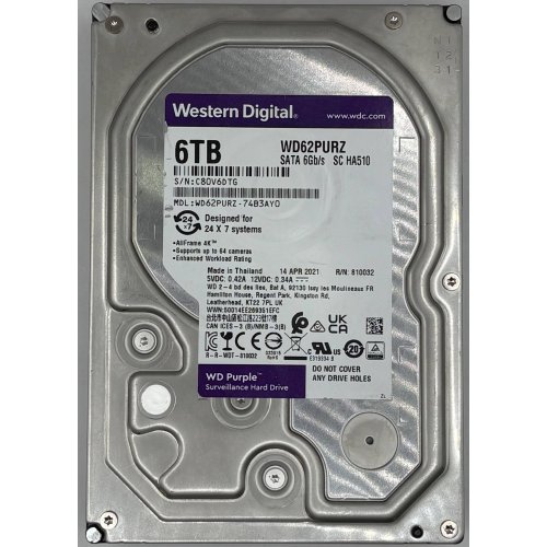 Жесткий диск Western Digital Purple Surveillance 6TB 128MB 5640RPM 3.5" (WD62PURZ) (Восстановлено продавцом, 898206) купить в Украине | Telemart фото