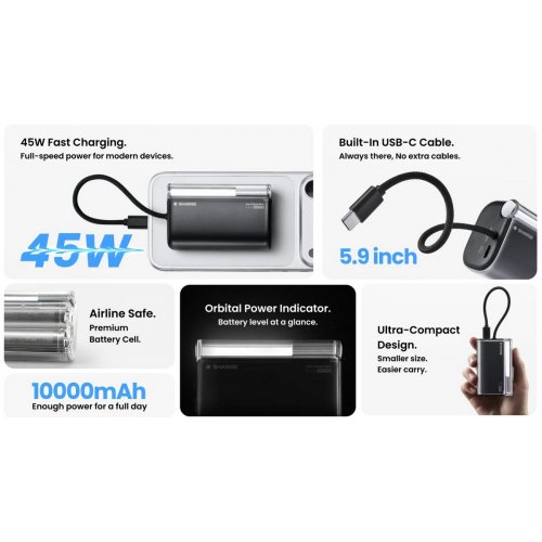 Powerbank SHARGE Flow 3 10000mAh 45W (YDD-SG-SX3-BAI) White купити в Україні | Telemart фото