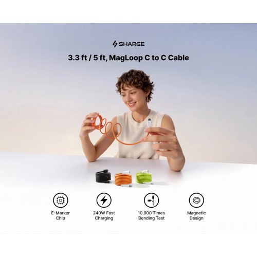 Кабель SHARGE MagLoop USB Type-C to USB Type-C 240W 1.5m (CDX-SJ-1.5M240W-CXKW-LV) Green купить в Украине | Telemart фото