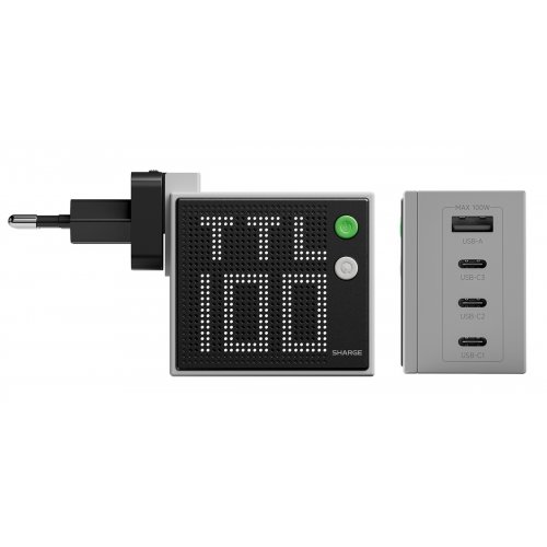 Сетевое зарядное устройство SHARGE GaN Pixel 100W (CDT-SG-100-EUR-DZP-HUI) Grey купить в Украине | Telemart фото