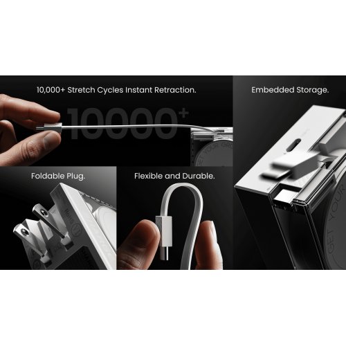 Сетевое зарядное устройство SHARGE Retractable 65W (CDT-SG-65-EUR-CP-BAI) White купить в Украине | Telemart фото