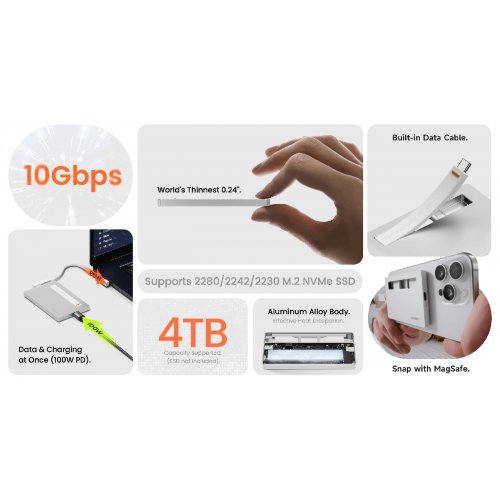 Внешний карман SHARGE Disk Plus M.2 SSD NVME Enclosure USB Type-C (YPH-SG-SPPLUS-HUI) Gray купить в Украине | Telemart фото
