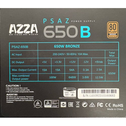 Блок живлення Azza 650W (PSAZ-650B) (Відновлено продавцем, 900048) купити в Україні | Telemart фото