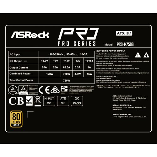 Блок живлення AsRock Pro 750W (PRO-M750G) Black купити в Україні | Telemart фото