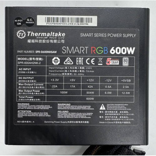 Блок питания Thermaltake Smart RGB Smart RGB 600W (SPR-600AH2NK-2) (Восстановлено продавцом, 900334) купить в Украине | Telemart фото