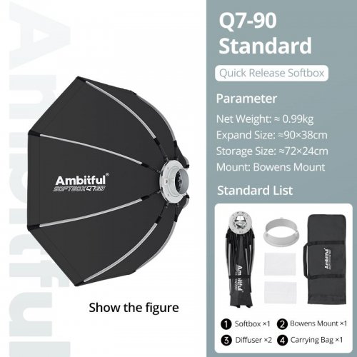 Софтбокс Ambitful Q7-90 with grid 90cm One-click Installation Softbox (6974660941574) купить в Украине | Telemart фото
