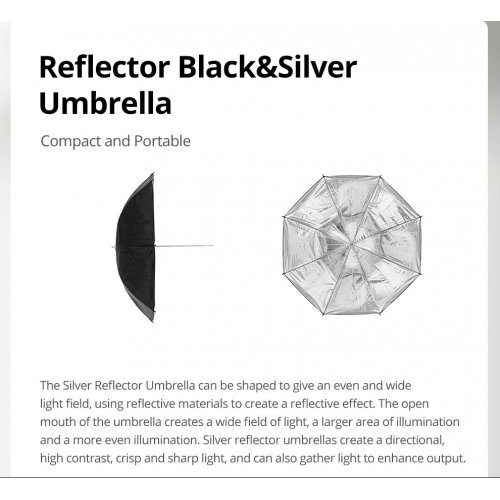 Фотопарасоля Ambitful Reflective Umbrella 43" (ZJHYS43) Black/Silver купити в Україні | Telemart фото
