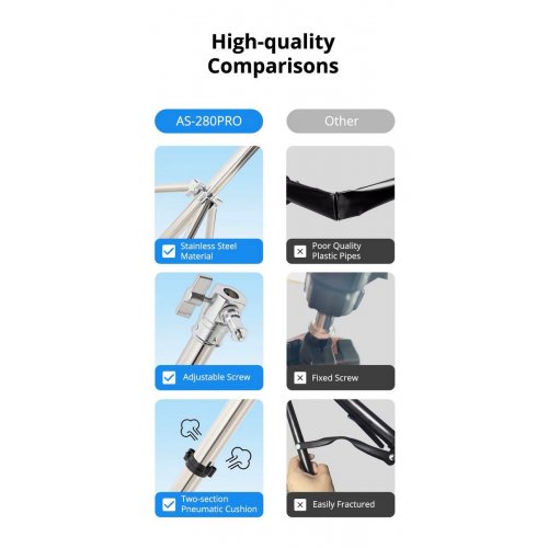 Штатив Ambitful AS-280PRO Stainless Steel Light Stand 280cm (6974660942304) купити в Україні | Telemart фото