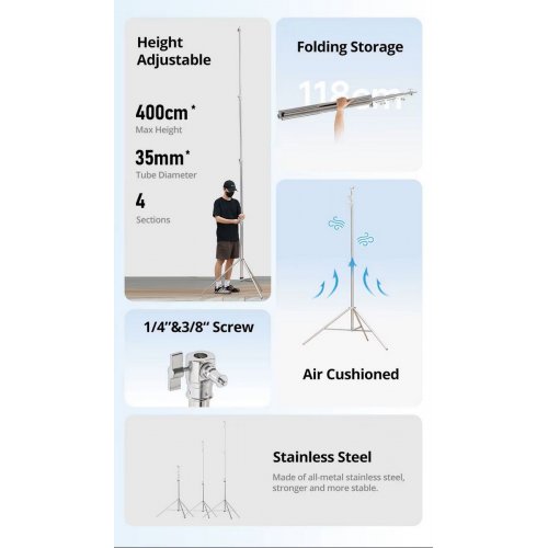 Штатив Ambitful AS-400PRO Stainless Steel Light Stand 400cm (6974660943455) купить в Украине | Telemart фото