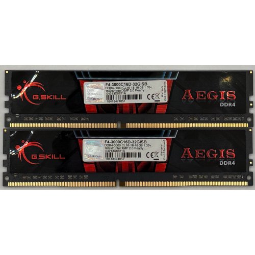 ОЗУ G.Skill DDR4 32GB (2x16GB) 3200Mhz Aegis (F4-3200C16D-32GIS) (Восстановлено продавцом, 900637) купить в Украине | Telemart фото