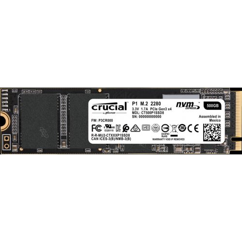 Photo SSD Drive Crucial P1 3D NAND 500GB M.2 (2280 PCI-E) NVMe x4 (CT500P1SSD8)