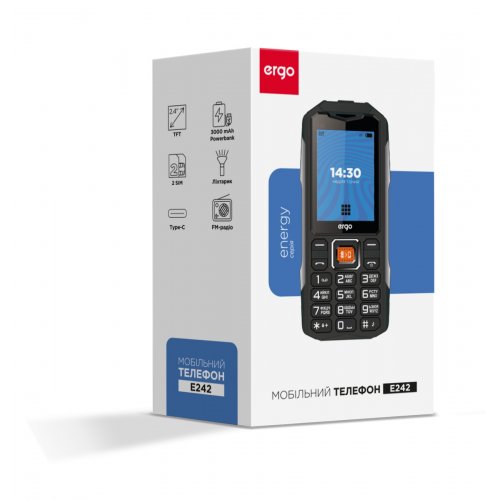 Кнопковий телефон ERGO E242 Energy Dual Sim Black купити в Україні | Telemart фото