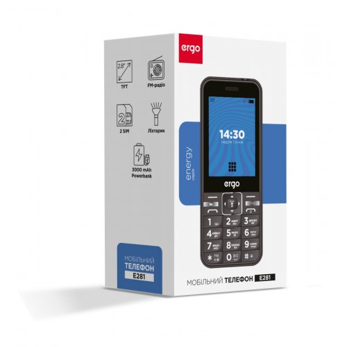 Кнопковий телефон ERGO E281 Energy Dual Sim Blue купити в Україні | Telemart фото