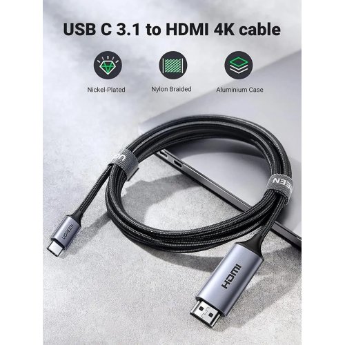 Уцінка кабель Ugreen MM142 USB Type-C to HDMI 4K 1.5m (50570) Gray/Black (Розкрита упаковка, 901653) купити в Україні | Telemart фото