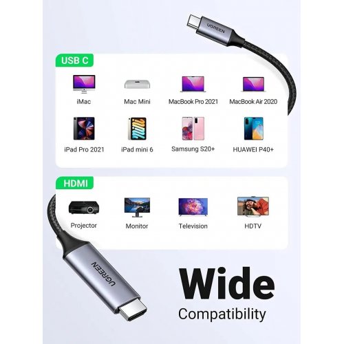 Уцінка кабель Ugreen MM142 USB Type-C to HDMI 4K 1.5m (50570) Gray/Black (Розкрита упаковка, 901653) купити в Україні | Telemart фото