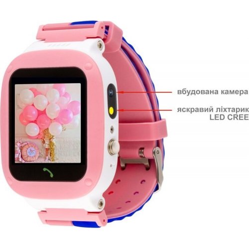 Дитячий смарт-годинник AmiGo GO004 Splashproof Camera+LED Pink купити в Україні | Telemart фото