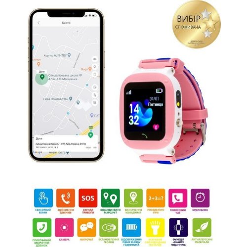 Дитячий смарт-годинник AmiGo GO004 Splashproof Camera+LED Pink купити в Україні | Telemart фото