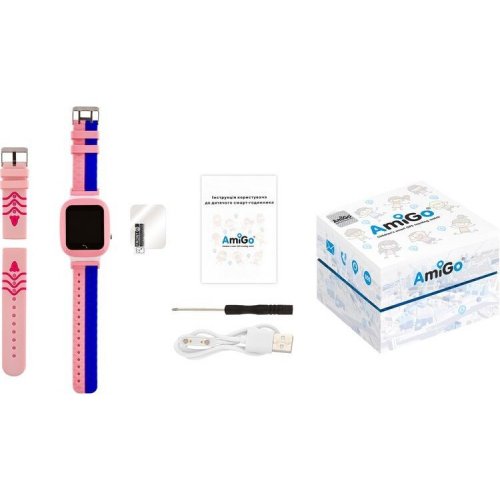 Дитячий смарт-годинник AmiGo GO004 Splashproof Camera+LED Pink купити в Україні | Telemart фото