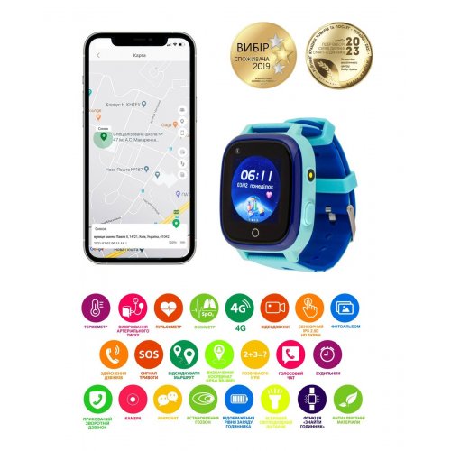 Дитячий смарт-годинник AmiGo GO005 4G WIFI Thermometer Blue купити в Україні | Telemart фото