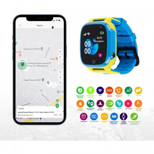 Детские смарт-часы AmiGo GO008 GLORY GPS WIFI Blue/Yellow купить в Украине | Telemart фото