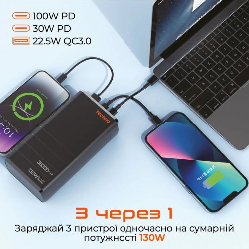 Powerbank Techno PDC130 38000mAh 130W Black купити в Україні | Telemart фото