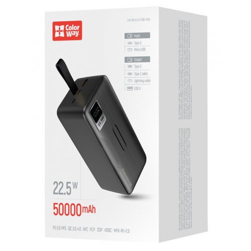 Уцінка powerbank ColorWay 50000mAh Digital Display 22.5W (CW-PB500LPC5BK-PDD) Black (Пошкоджено пакування, 903342) купити в Україні | Telemart фото