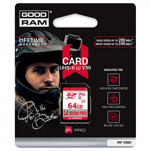 Карта пам'яті GoodRAM SDXC IRDM Pro 64GB Class 10 UHS II V90 U3 (IRP-S9B0-0640R11) купити в Україні | Telemart фото