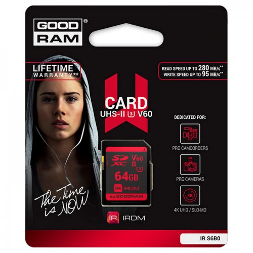 Карта памяти GoodRAM SDXC IRDM 64GB UHS II V60 U3 (IR-S6B0-0640R11) купить в Украине | Telemart фото