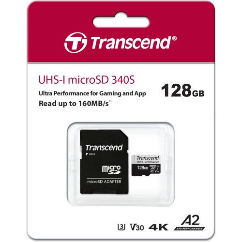 Карта пам'яті Transcend microSDXC Ultra Performance 340S 128GB UHS-I U3 V30 A2 (з адаптером) (TS128GUSD340S) купити в Україні | Telemart фото