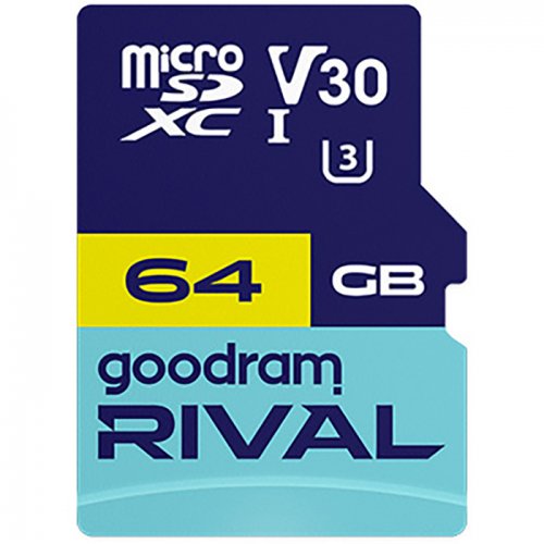 Карта пам'яті GoodRAM microSDXC Rival 64GB UHS-I U3 V30 (з адаптером) (GGSM3AA-0640R12) купити в Україні | Telemart фото