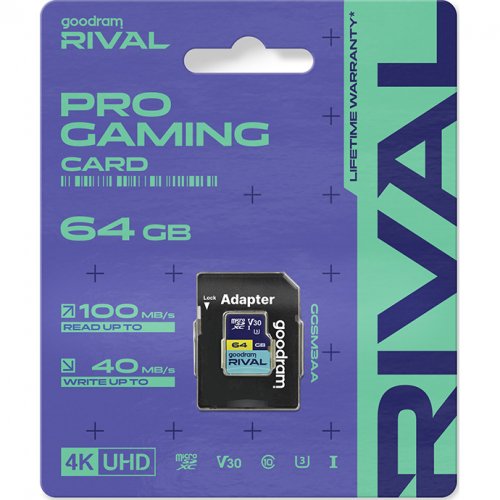 Карта пам'яті GoodRAM microSDXC Rival 64GB UHS-I U3 V30 (з адаптером) (GGSM3AA-0640R12) купити в Україні | Telemart фото