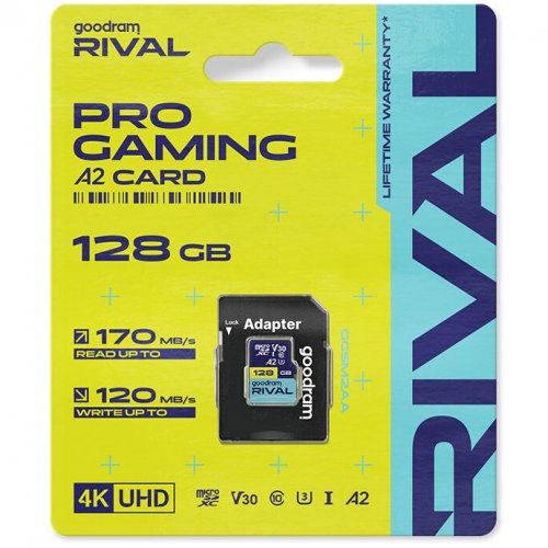Карта памяти GoodRAM microSDXC Rival 128GB UHS-I U3 V30 A2 (з адаптером) (GGSM2AA-1280R12) купить в Украине | Telemart фото