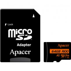 Карта пам'яті Apacer microSDXC R100 64GB UHS-I U3 V30 A2 (з адаптером) (AP64GMCSX10U8-R)