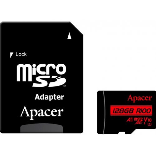 Карта пам'яті Apacer microSDXC R100 128GB UHS-I U1 V10 A1 (з адаптером) (AP128GMCSX10UB-R) купити в Україні | Telemart фото