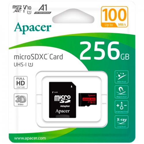 Карта пам'яті Apacer microSDXC R100 256GB UHS-I U1 V10 A1 (з адаптером) (AP256GMCSX10UB-R) купити в Україні | Telemart фото