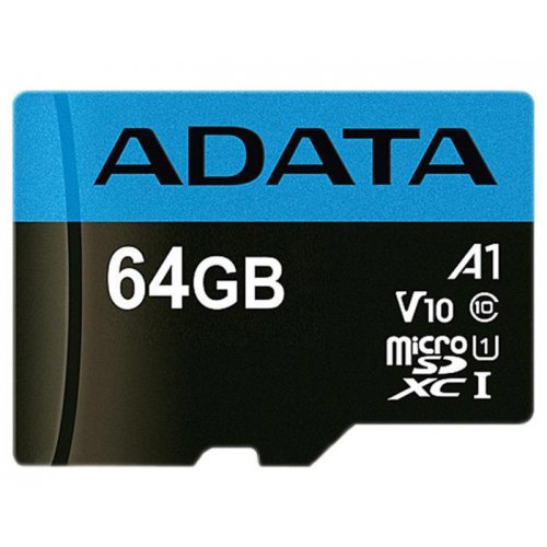 Карта пам'яті ADATA microSDXC Premier 64GB Class 10 UHS-I (з адаптером) (AUSDX64GUICL10A1-RA1) купити в Україні | Telemart фото