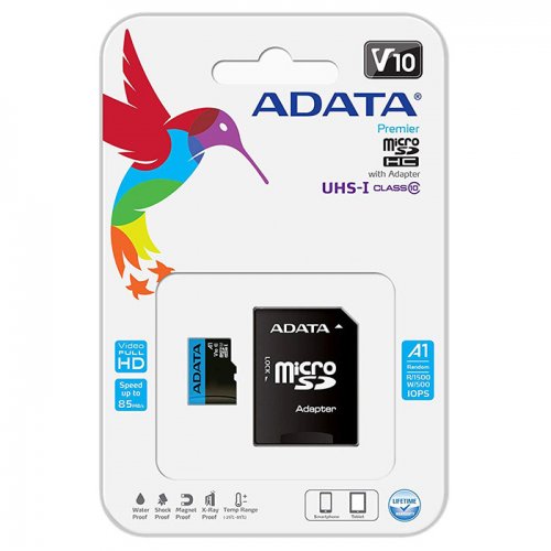 Карта памяти ADATA microSDHC Premier 32GB Class 10 UHS-I (з адаптером) (AUSDH32GUICL10A1-RA1) купить в Украине | Telemart фото
