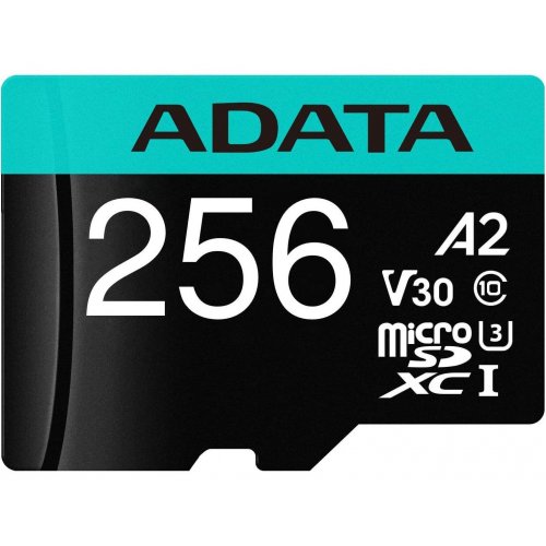 Карта памяти ADATA microSDXC Premier Pro 256GB Class 10 UHS-I U3 V30 A1 (з адаптером) (AUSDX256GUI3V30SA2-RA1) купить в Украине | Telemart фото