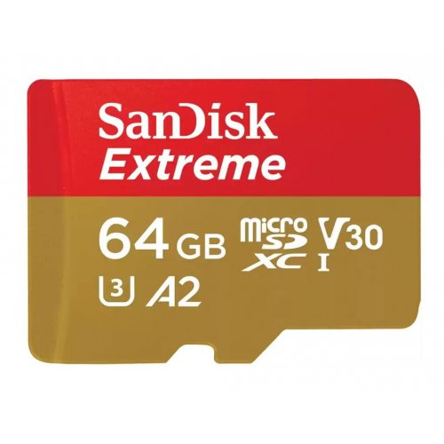 Карта пам'яті SanDisk microSDXC Extreme 64GB Class 10 UHS-I V30 U3 (SDSQXAH-064G-GN6MN) купити в Україні | Telemart фото