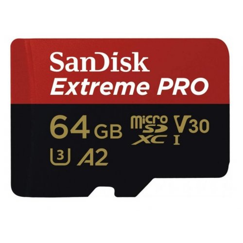 Карта пам'яті SanDisk microSDXC Extreme Pro 64GB Class 10 UHS-I V30 U3 A2 (з адаптером) (SDSQXCU-064G-GN6MA) купити в Україні | Telemart фото