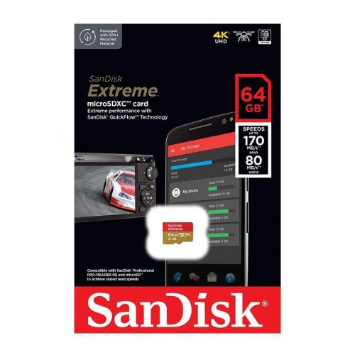 Карта пам'яті SanDisk microSDXC Extreme Pro 64GB Class 10 UHS-I V30 U3 A2 (з адаптером) (SDSQXCU-064G-GN6MA) купити в Україні | Telemart фото